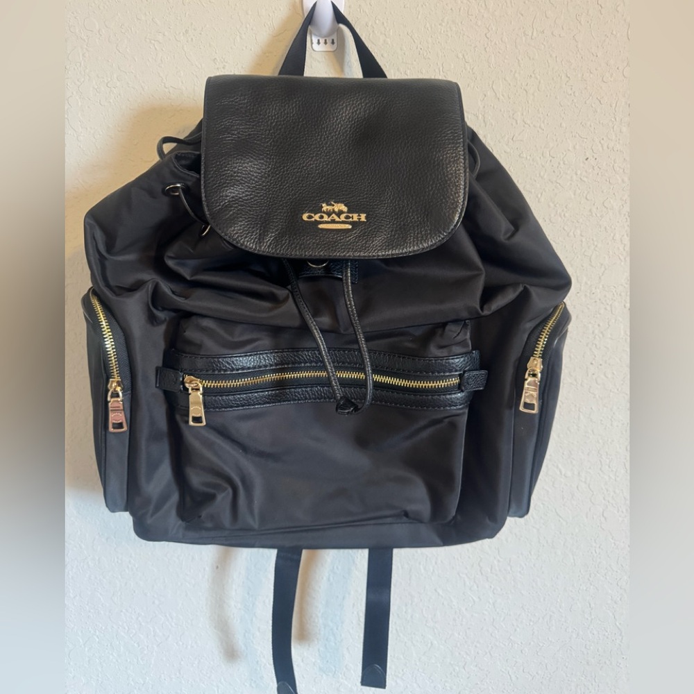 Coach Black Nylon Backpack with Leather Trim